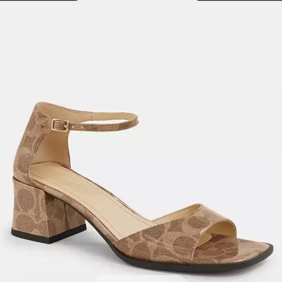 New Coach Tan Block Heel Sandal In Signature Canvas - Picture 4 of 4